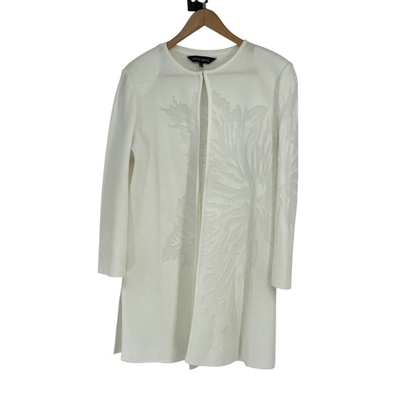 Ming Wang Cream Floral Textured Knit Open Front Cardigan Womens Large - Picture 1 of 6
